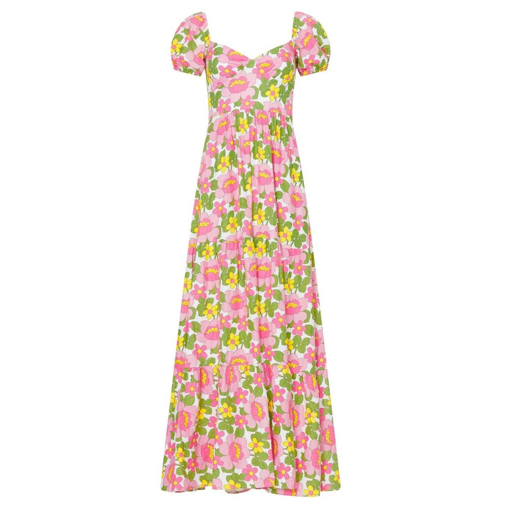 Show Me Your MuMu Cathy Pink Retro Floral Sweetheart Tie Back Puff Maxi Dress M - Picture 6 of 16